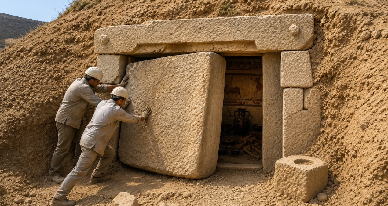 Ayrıntılar Netleşti: 2 bin 600 yıl mühürlü kalmış: Dev taş bloğun arkasında bozulmamış bir mezar odası bulundu