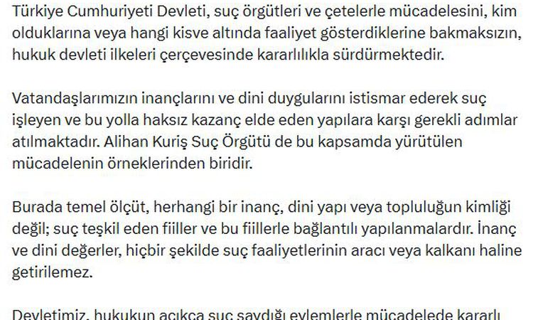 Ayrıntılar Netleşti: Adalet Bakanı Gürlek: Dini istismar ederek suç işleyen yapılara karşı mücadele sürecek -