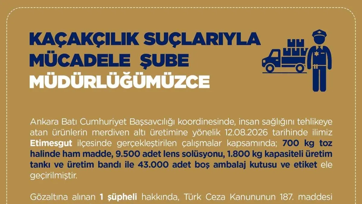 Gündemden Son Bilgiler: Ankara’da merdiven altı üretim baskını: Binlerce lens solüsyonu ele geçirildi! 1 şüphe