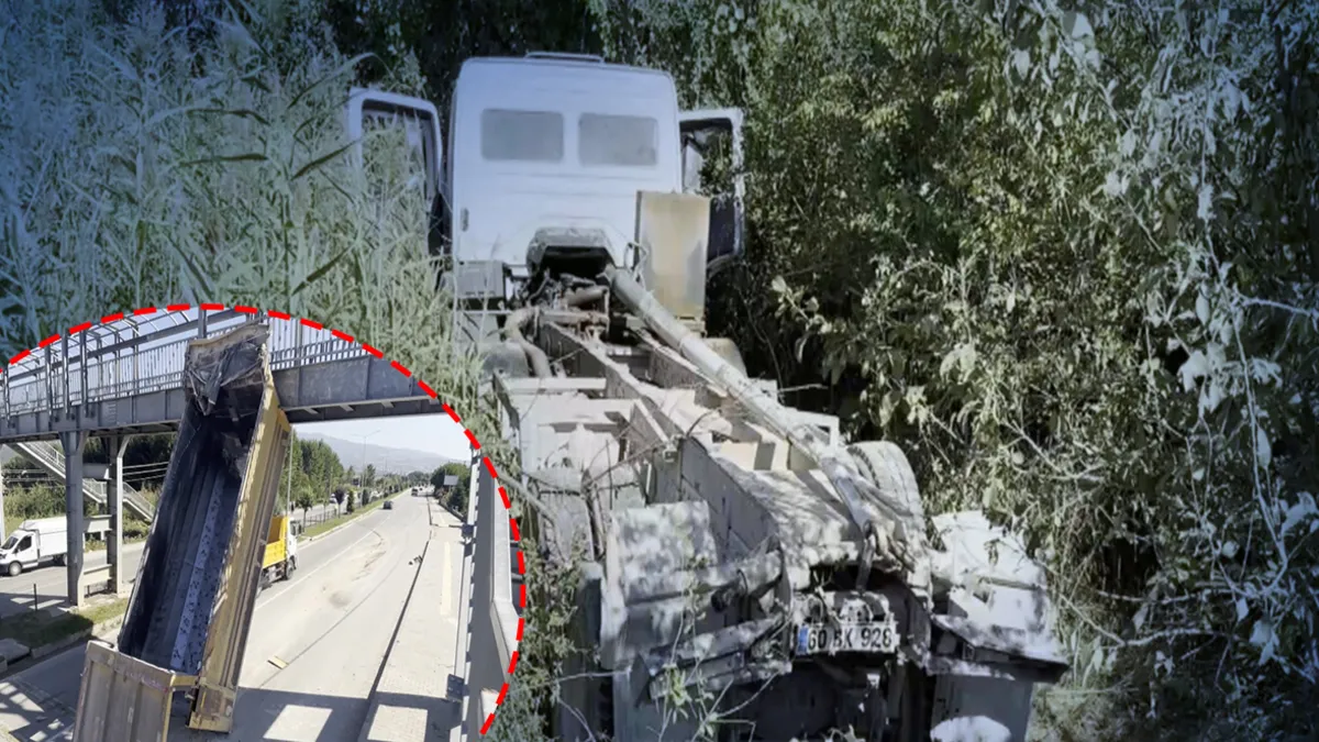 Tokat'ta korkutan kaza! Kamyonun damperi üst geçite çarptı: 1 yaralı