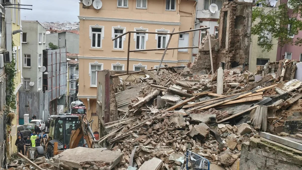 Beyoğlu'nda gece yarısı 5 katlı bina çöktü