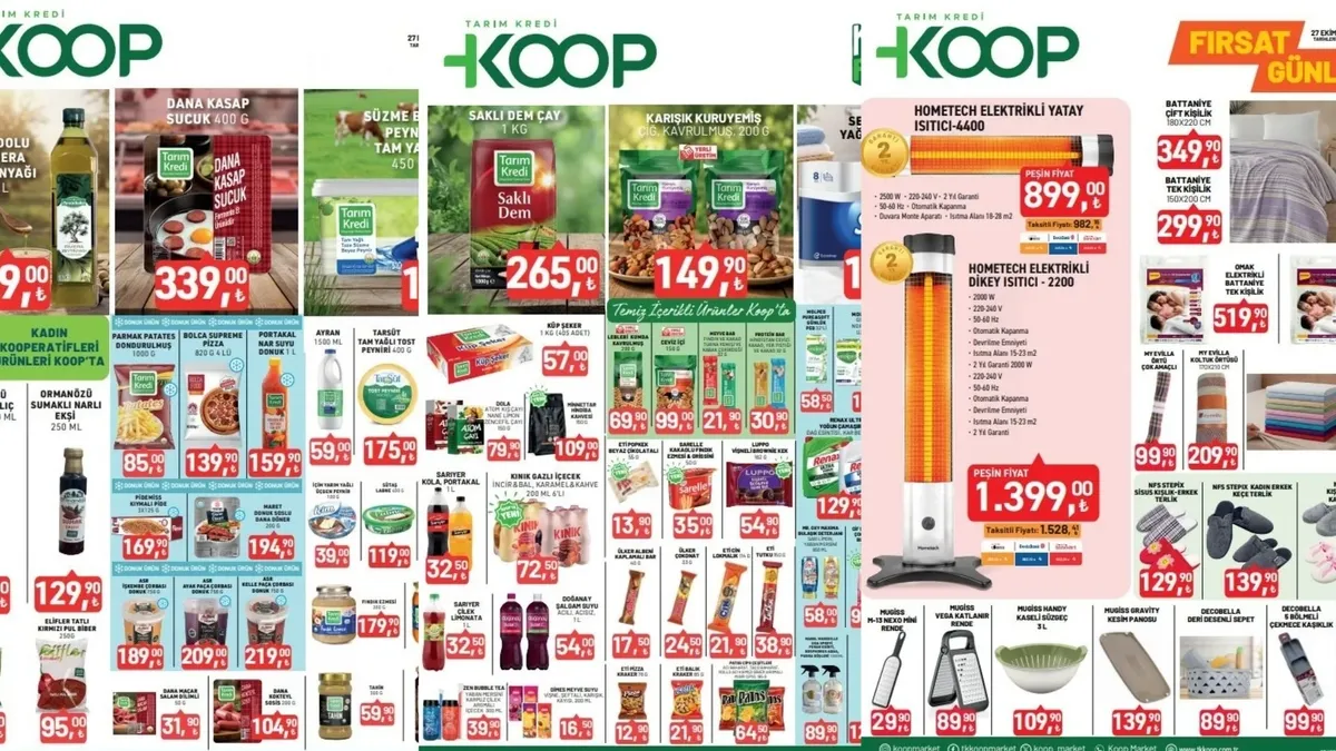 Tarım Kredi aktüel 2 Kasım'a kadar geçerli indirimler resmen start aldı! KOOP Marketlerde: ısıtıcı, battaniye,