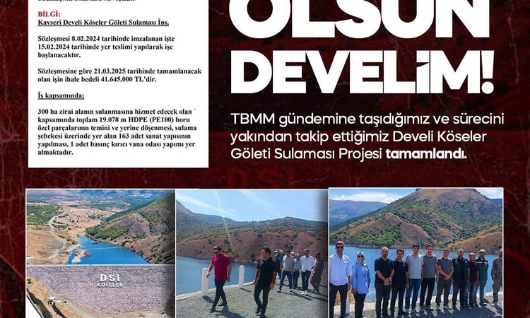 Ayrıntılar Netleşti: MHP'li Baki Ersoy, Develi Köseler Göleti Sulaması Projesi'nin tamamlandığını kamuoyuna il