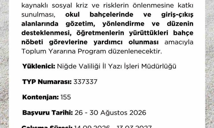 Ayrıntılar Netleşti: Niğde İŞKUR’dan okullar için 155 kişilik TYP duyurusu | İşte Tüm Ayrıntılar