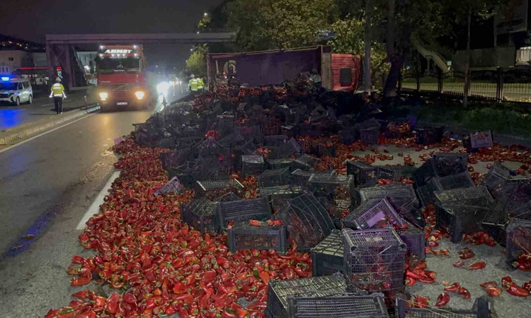 Ayrıntılar Netleşti: Samsun Tekkeköy'de devrilen kamyondaki 10 ton biber yola saçıldı, 2 kişi yaralandı