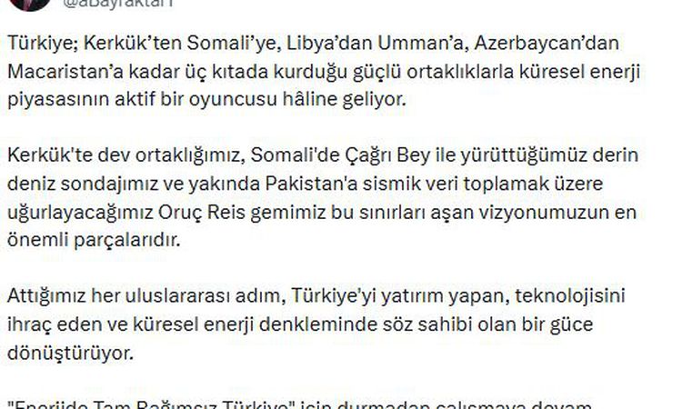 Kritik Açıklama: Bakan Bayraktar: 'Enerjide Tam Bağımsız Türkiye' İçin Çalışıyoruz - Son Dakika Haberleri