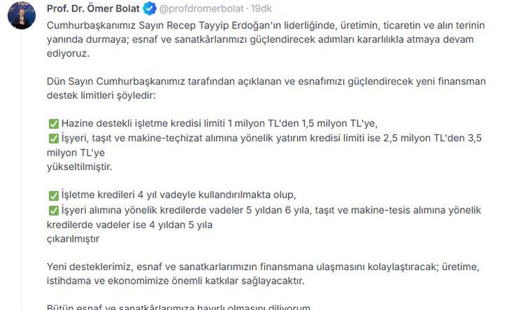 Gündemden Son Bilgiler: Bakan Bolat: Esnaf desteklerimiz ekonomimize önemli katkı sağlayacak - Haberleri ve Me