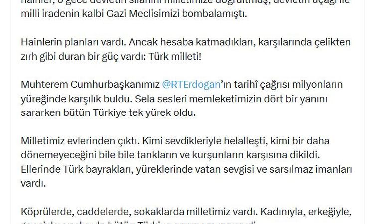 July 15 Message from Minister Çiftçi: "The Will is Ours, Victory is Ours" - Last Minute