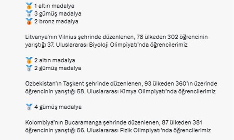 Bakan Kacır'dan uluslararası bilim olimpiyatlarında madalya kazanan öğrencilere tebrik - Son Dakika Haberleri