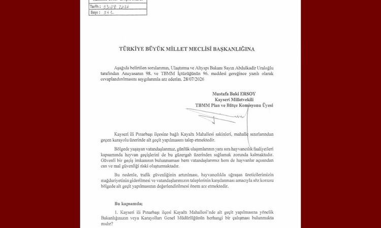 Ayrıntılar Netleşti: Baki Ersoy, Kayaltı Mahallesi’nin alt geçit talebini TBMM gündemine taşıdı - Son Dakika -