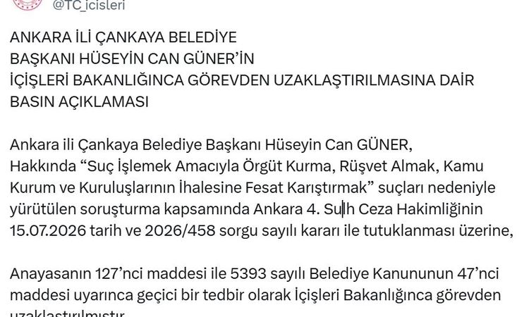 Çankaya Mayor Güner was suspended from duty - News