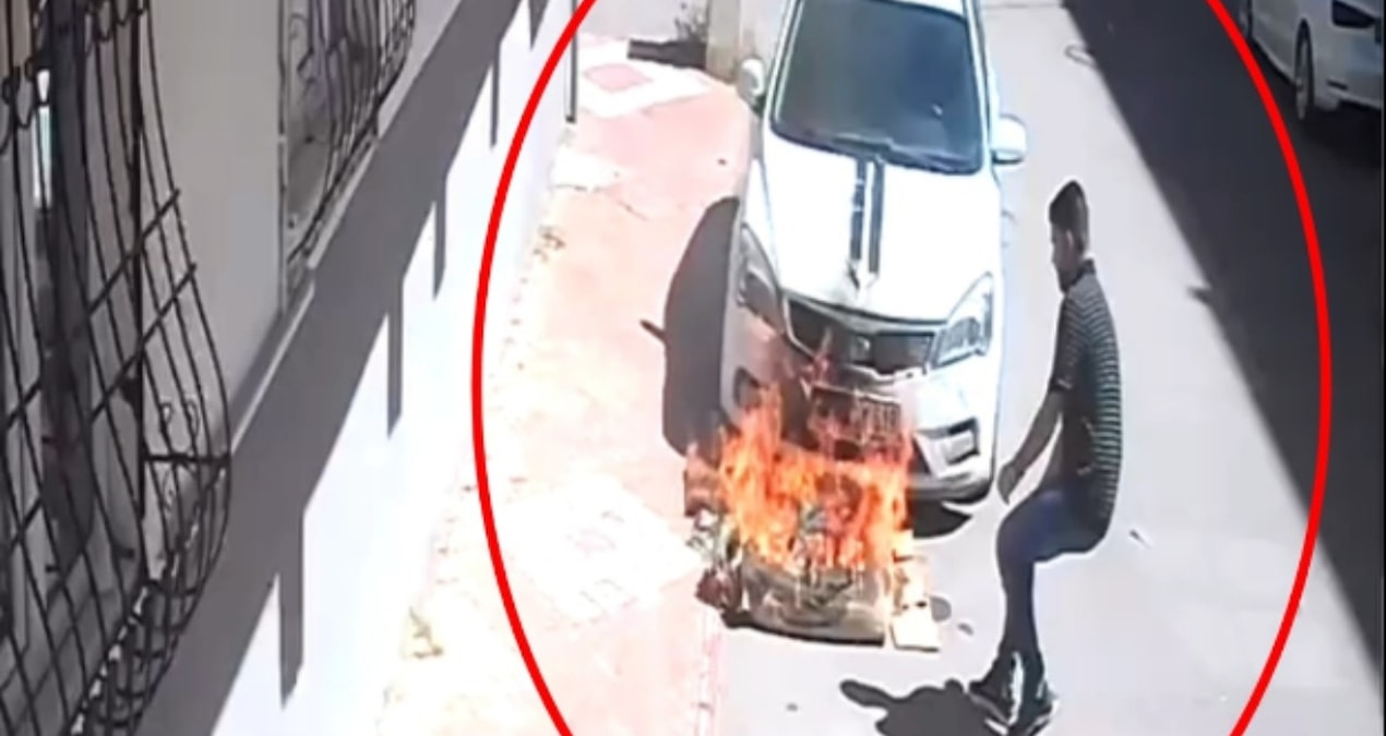 Çocuğun yaktığı karton, otomobili tutuşturdu; o anlar kamerada - Son Dakika Haberleri ve Merak Edilenler