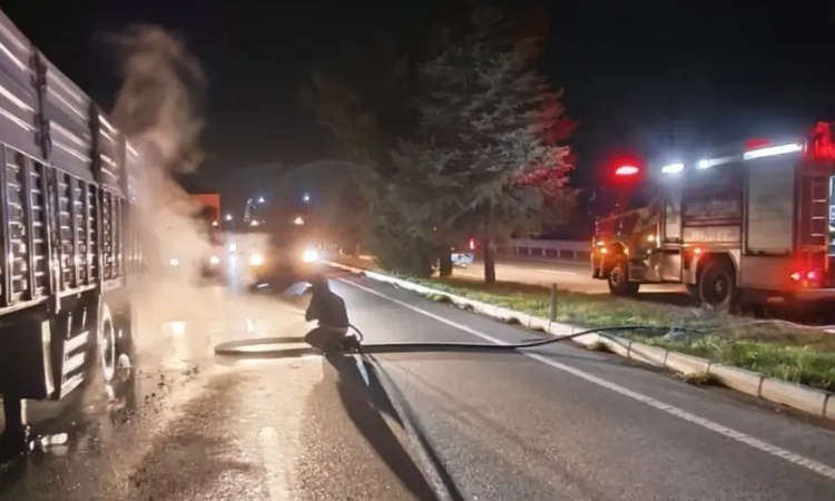 Denizli Acıpayam'da seyir halindeki tırın dorsesinde yangın çıktı - Son Dakika Bilgileri