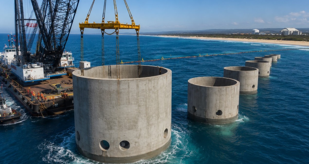 Ayrıntılar Netleşti: Dev beton bloklar tek tek suya indirildi: Deniz suyundan günde 30 milyon litre içme suyu