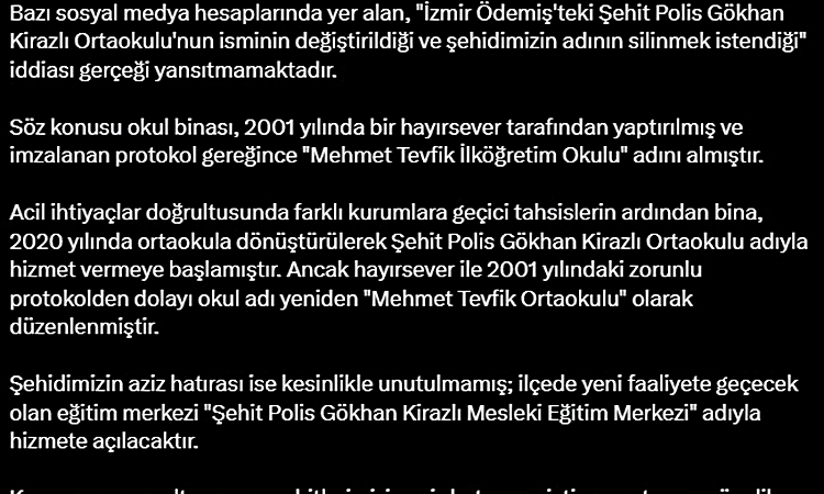 DMM'den İzmir'de ismi değiştirilen okula ilişkin açıklama | İşte Tüm Ayrıntılar