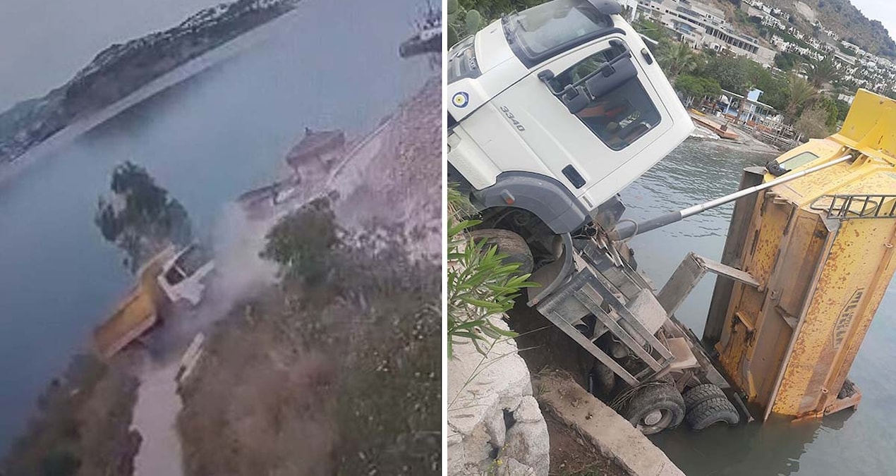 Son Gelişme: Facianın eşiğinden dönüldü! Hafriyat kamyonu deniz kıyısında asılı kaldı - Son Dakika