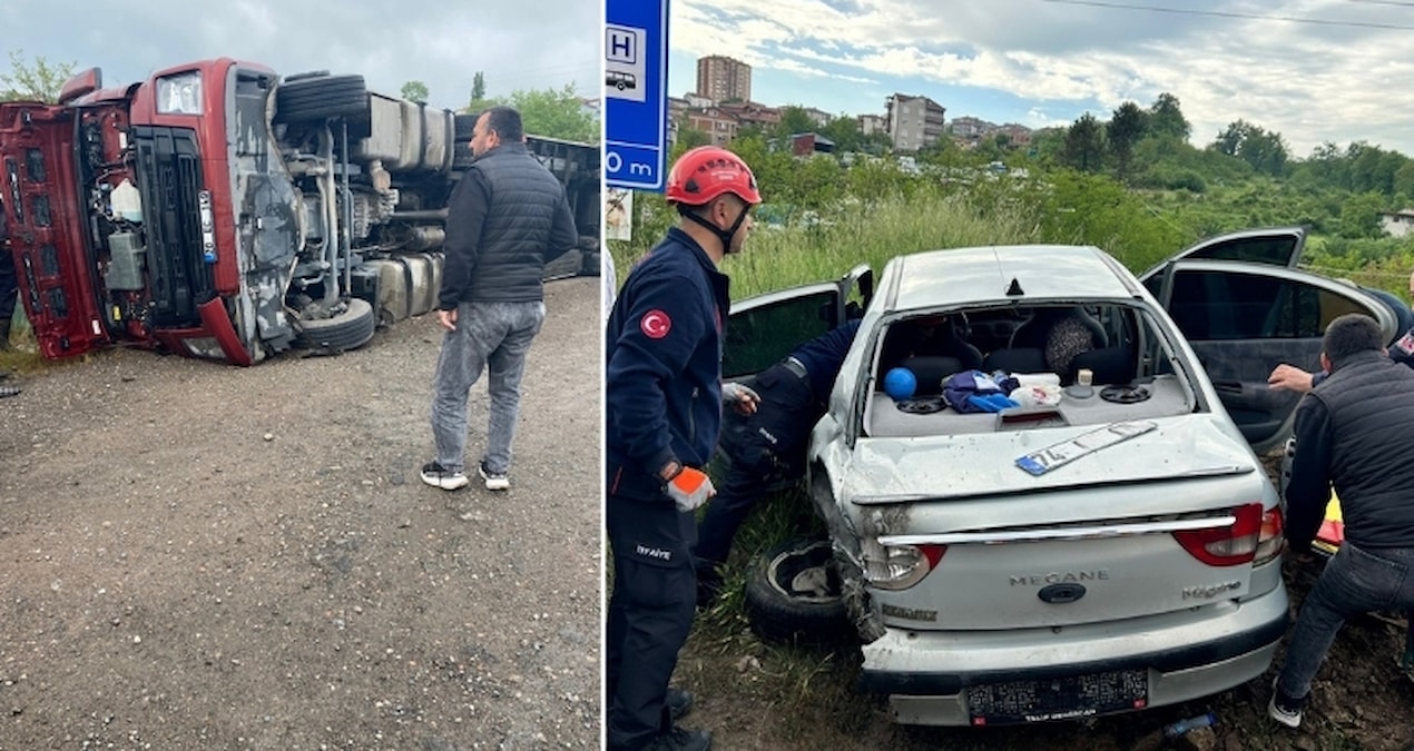 Ayrıntılar Netleşti: Facianın eşiğinden dönüldü! Kontrolden çıkan tır, otomobile çarptı; 6 yaralı - Son Dakika
