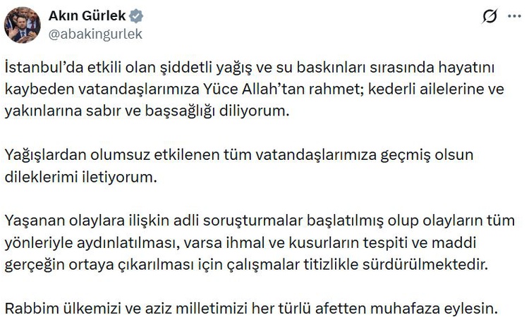Gündemden Son Bilgiler: Adalet Bakanı Gürlek, İstanbul'daki su baskınlarına soruşturma başlatıldığını tüm deta