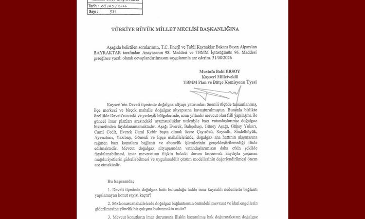 Gündemden Son Bilgiler: Baki Ersoy, Develi’deki doğalgaz sorununu meclis gündemine taşıdı | İşte Tüm Ayrıntıla