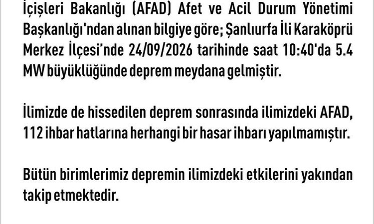 Gündemden Son Bilgiler: Elazığ Valiliği, Şanlıurfa depremi sonrası 112'ye hasar ihbarı yapılmadığını bildirdi