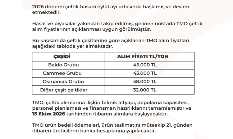 Gündemden Son Bilgiler: TMO 2026 çeltik alım fiyatlarını tüm detaylarıyla paylaştı, baldo çeltiğinin tonu 45 b