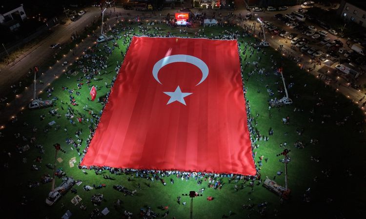 A giant Turkish flag was unfurled at the July 15 events in Kayseri - Breaking News