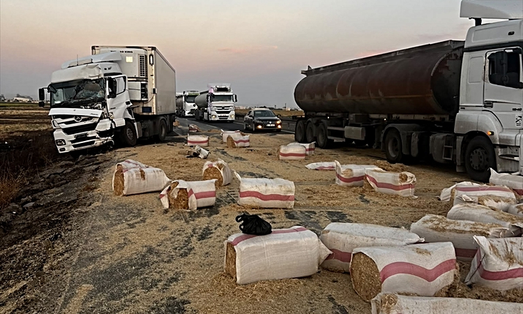 Kritik Açıklama: Mardin'de tırla çarpışarak devrilen saman yüklü kamyonetin sürücüsü yaralandı ve Merak Edilen