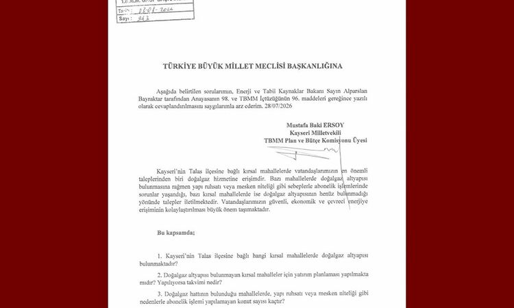 Gündemden Son Bilgiler: MHP’li Ersoy, Talas kırsal mahallelerinin doğalgaz taleplerini TBMM gündemine taşıdı -