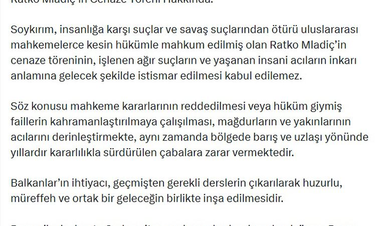 Sıcak Gündem: Dışişleri Sözcüsü Keçeli'den Mladiç için askeri tören düzenlenmesine tepki: Gelişmeler Takip Edi