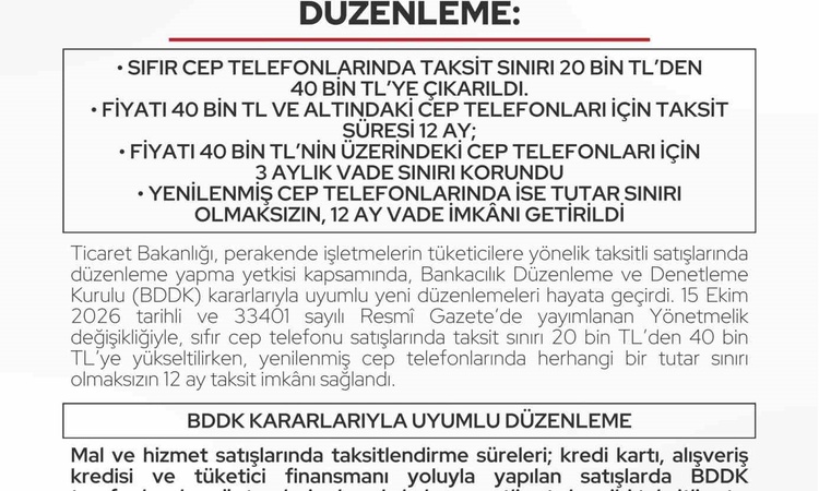 Sıcak Gündem: Ticaret Bakanlığı, sıfır cep telefonu taksit sınırını 40 bin liraya yükseltti: Gelişmeler Takip