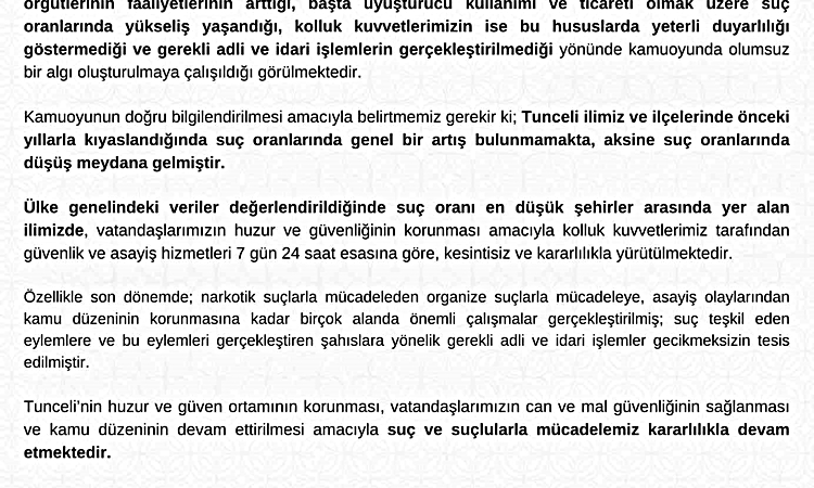Sıcak Gündem: Tunceli Valiliği suç oranlarına ilişkin iddiaları yalanladı, düşüş olduğunu tüm detaylarıyla pay
