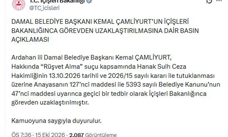 Son Gelişme: Ardahan Damal Belediye Başkanı Çamliyurt rüşvetten tutuklanıp görevden uzaklaştırıldı | İşte Tüm
