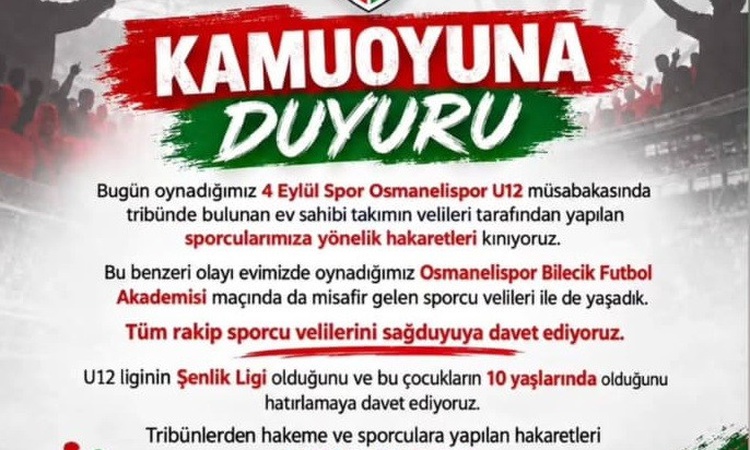 Son Gelişme: Osmanelispor, U12’de BFA ve 4 Eylülspor maçlarında sporculara hakaretleri kınadı ve Merak Edilenl